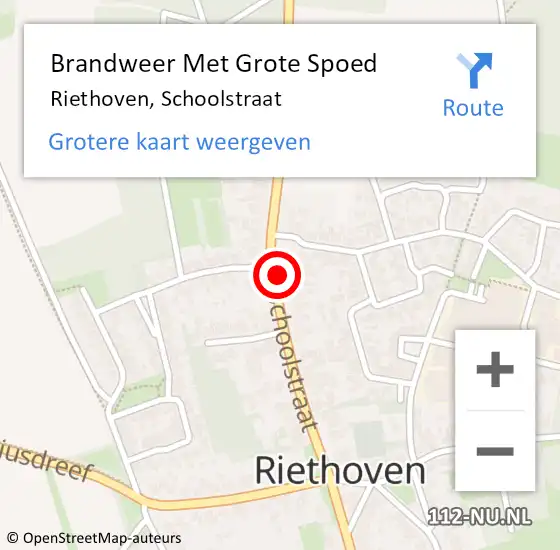 Locatie op kaart van de 112 melding: Brandweer Met Grote Spoed Naar Riethoven, Schoolstraat op 11 juli 2022 09:57