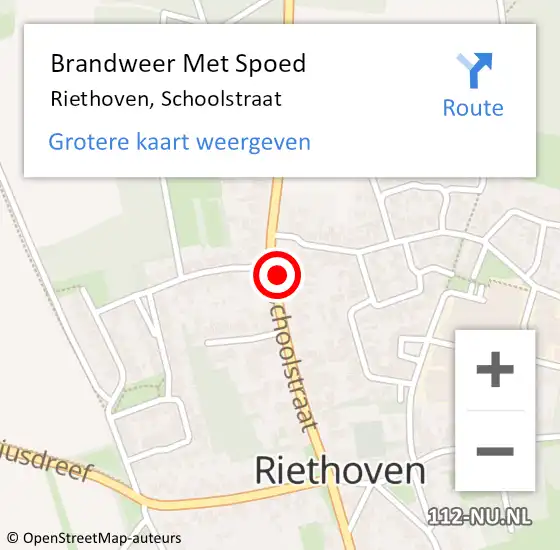 Locatie op kaart van de 112 melding: Brandweer Met Spoed Naar Riethoven, Schoolstraat op 11 juli 2022 10:11