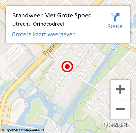 Locatie op kaart van de 112 melding: Brandweer Met Grote Spoed Naar Utrecht, Orinocodreef op 11 juli 2022 10:11