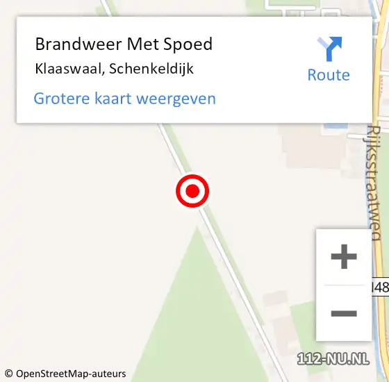 Locatie op kaart van de 112 melding: Brandweer Met Spoed Naar Klaaswaal, Schenkeldijk op 11 juli 2022 10:24