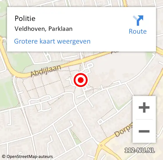 Locatie op kaart van de 112 melding: Politie Veldhoven, Parklaan op 11 juli 2022 10:34