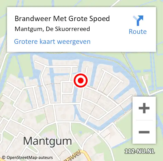 Locatie op kaart van de 112 melding: Brandweer Met Grote Spoed Naar Mantgum, De Skuorrereed op 11 juli 2022 10:34