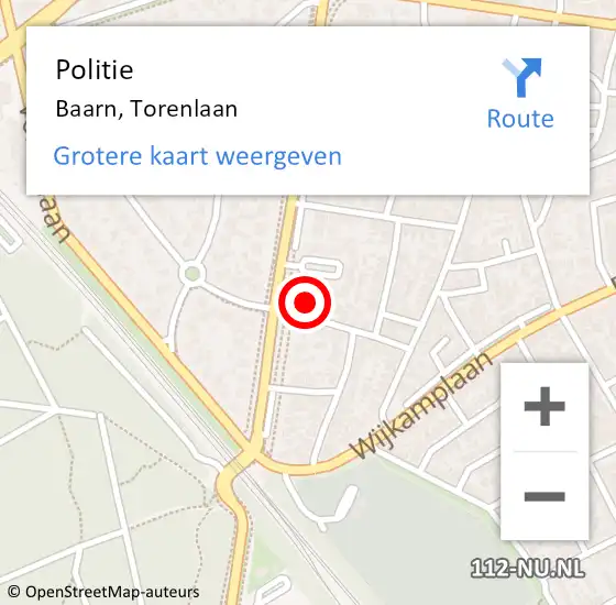 Locatie op kaart van de 112 melding: Politie Baarn, Torenlaan op 11 juli 2022 10:38