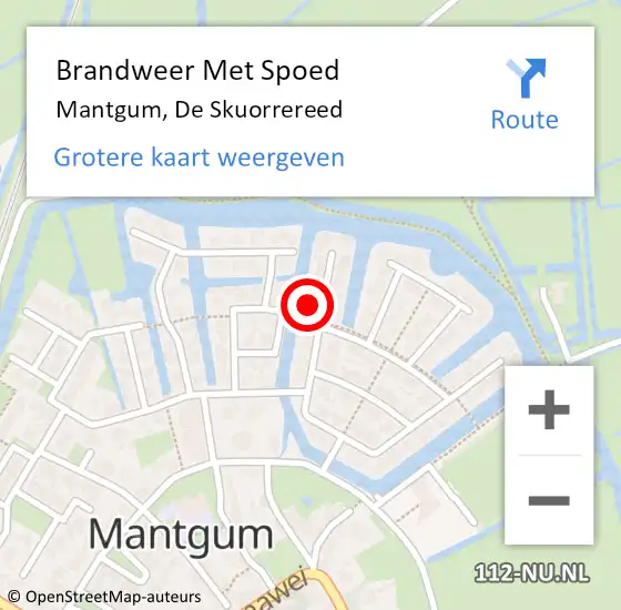 Locatie op kaart van de 112 melding: Brandweer Met Spoed Naar Mantgum, De Skuorrereed op 11 juli 2022 11:00