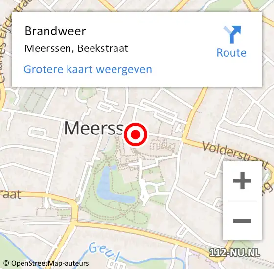 Locatie op kaart van de 112 melding: Brandweer Meerssen, Beekstraat op 11 juli 2022 11:02