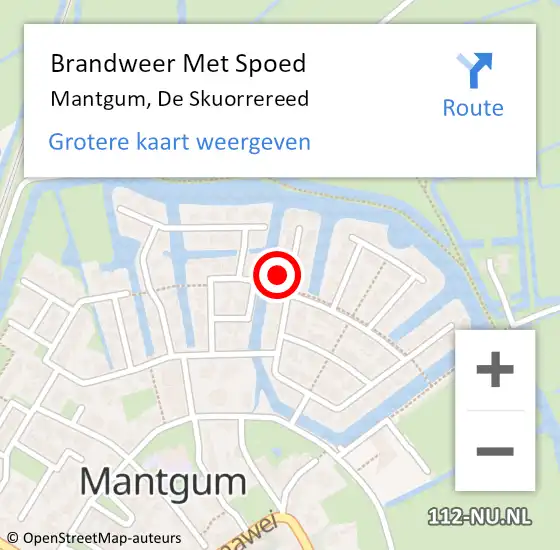 Locatie op kaart van de 112 melding: Brandweer Met Spoed Naar Mantgum, De Skuorrereed op 11 juli 2022 11:46