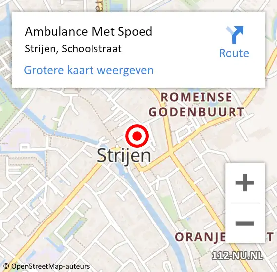 Locatie op kaart van de 112 melding: Ambulance Met Spoed Naar Strijen, Schoolstraat op 11 juli 2022 12:13