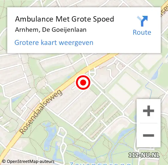 Locatie op kaart van de 112 melding: Ambulance Met Grote Spoed Naar Arnhem, De Goeijenlaan op 11 juli 2022 12:14