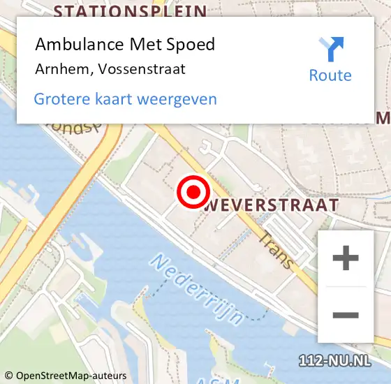 Locatie op kaart van de 112 melding: Ambulance Met Spoed Naar Arnhem, Vossenstraat op 11 juli 2022 12:23