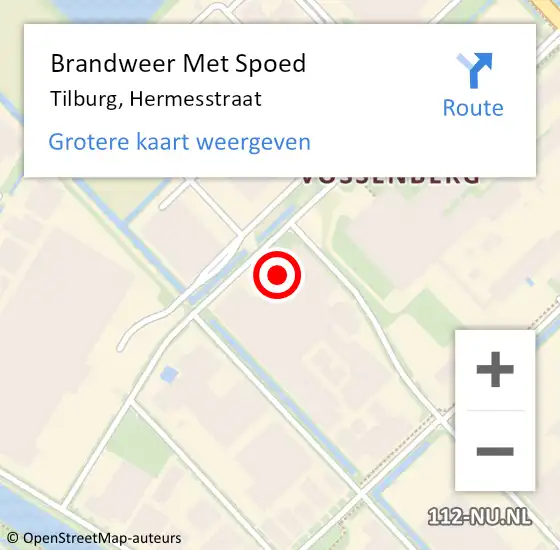 Locatie op kaart van de 112 melding: Brandweer Met Spoed Naar Tilburg, Hermesstraat op 11 juli 2022 12:51