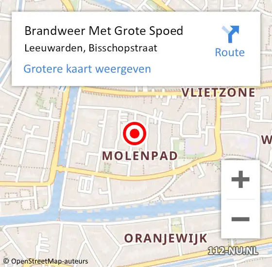 Locatie op kaart van de 112 melding: Brandweer Met Grote Spoed Naar Leeuwarden, Bisschopstraat op 11 juli 2022 12:52