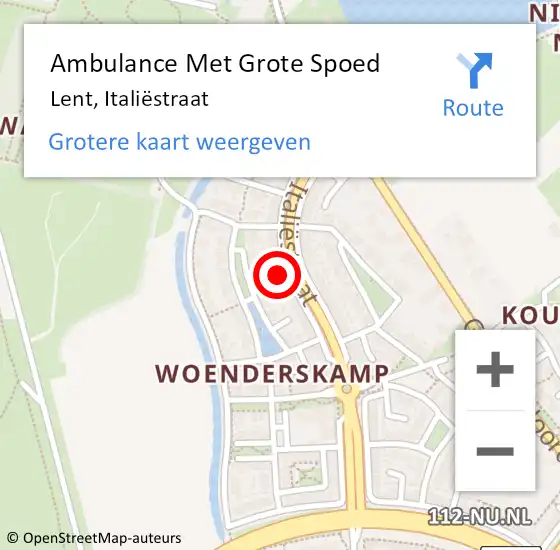Locatie op kaart van de 112 melding: Ambulance Met Grote Spoed Naar Lent, Italiëstraat op 11 juli 2022 13:01