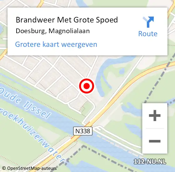 Locatie op kaart van de 112 melding: Brandweer Met Grote Spoed Naar Doesburg, Magnolialaan op 11 juli 2022 13:19