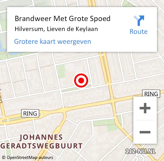 Locatie op kaart van de 112 melding: Brandweer Met Grote Spoed Naar Hilversum, Lieven de Keylaan op 11 juli 2022 13:22