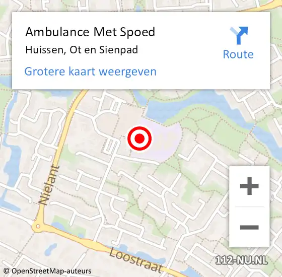 Locatie op kaart van de 112 melding: Ambulance Met Spoed Naar Huissen, Ot en Sienpad op 11 juli 2022 13:40