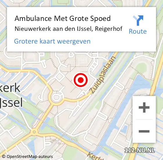 Locatie op kaart van de 112 melding: Ambulance Met Grote Spoed Naar Nieuwerkerk aan den IJssel, Reigerhof op 11 juli 2022 13:53