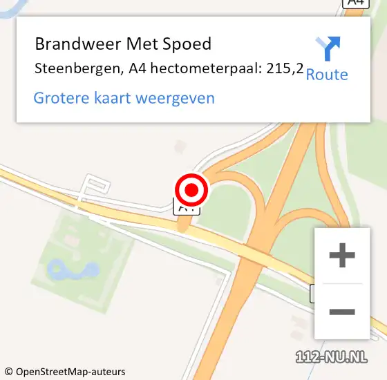 Locatie op kaart van de 112 melding: Brandweer Met Spoed Naar Steenbergen, A4 hectometerpaal: 215,2 op 11 juli 2022 14:07