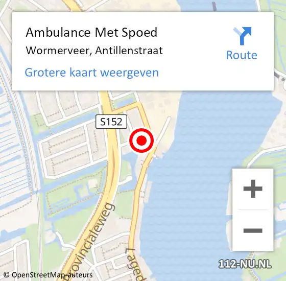 Locatie op kaart van de 112 melding: Ambulance Met Spoed Naar Wormerveer, Antillenstraat op 11 juli 2022 14:08