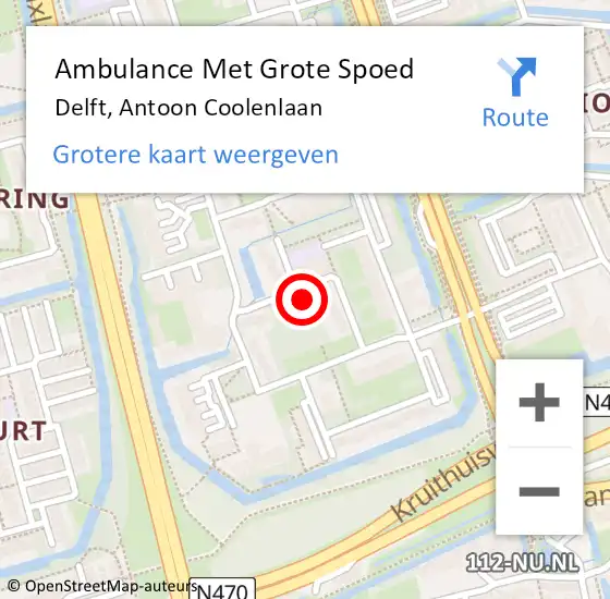 Locatie op kaart van de 112 melding: Ambulance Met Grote Spoed Naar Delft, Antoon Coolenlaan op 11 juli 2022 14:34