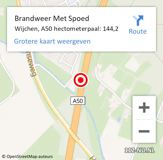 Locatie op kaart van de 112 melding: Brandweer Met Spoed Naar Wijchen, A50 hectometerpaal: 144,2 op 11 juli 2022 14:42