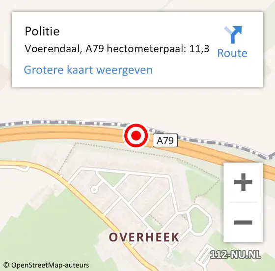 Locatie op kaart van de 112 melding: Politie Voerendaal, A79 hectometerpaal: 11,3 op 11 juli 2022 14:44