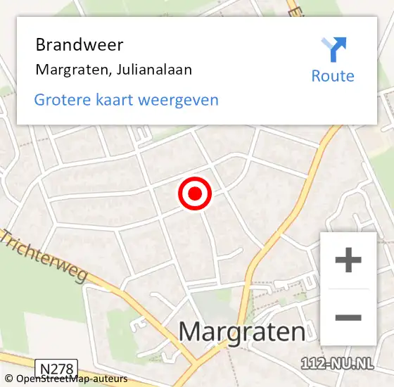 Locatie op kaart van de 112 melding: Brandweer Margraten, Julianalaan op 22 juli 2014 22:03