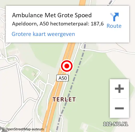 Locatie op kaart van de 112 melding: Ambulance Met Grote Spoed Naar Apeldoorn, A50 hectometerpaal: 187,6 op 11 juli 2022 15:23