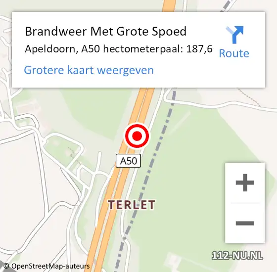Locatie op kaart van de 112 melding: Brandweer Met Grote Spoed Naar Apeldoorn, A50 hectometerpaal: 187,6 op 11 juli 2022 15:23