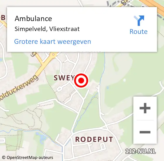 Locatie op kaart van de 112 melding: Ambulance Simpelveld, Vliexstraat op 22 juli 2014 22:06