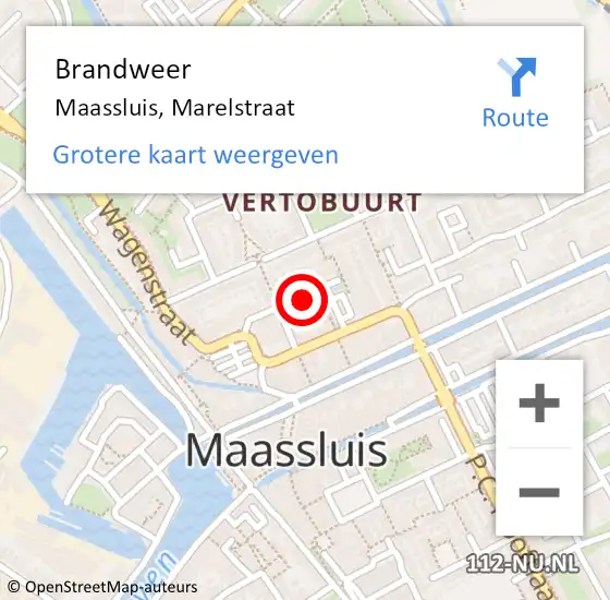 Locatie op kaart van de 112 melding: Brandweer Maassluis, Marelstraat op 11 juli 2022 15:37