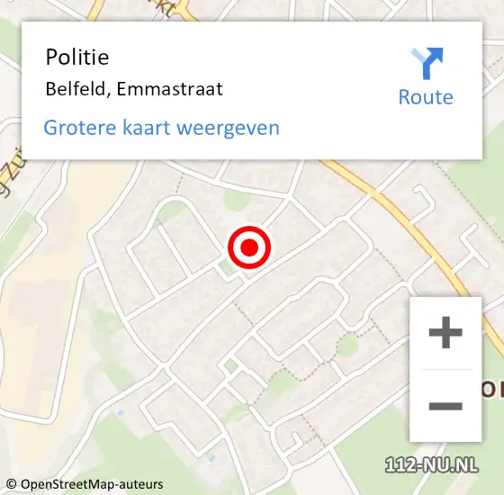 Locatie op kaart van de 112 melding: Politie Belfeld, Emmastraat op 11 juli 2022 15:41