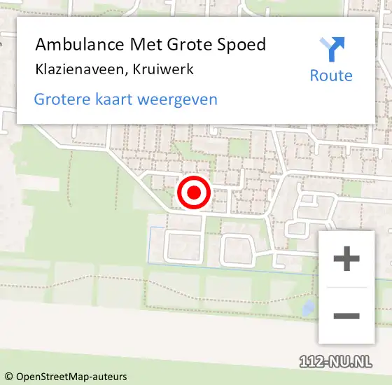 Locatie op kaart van de 112 melding: Ambulance Met Grote Spoed Naar Klazienaveen, Kruiwerk op 11 juli 2022 15:43