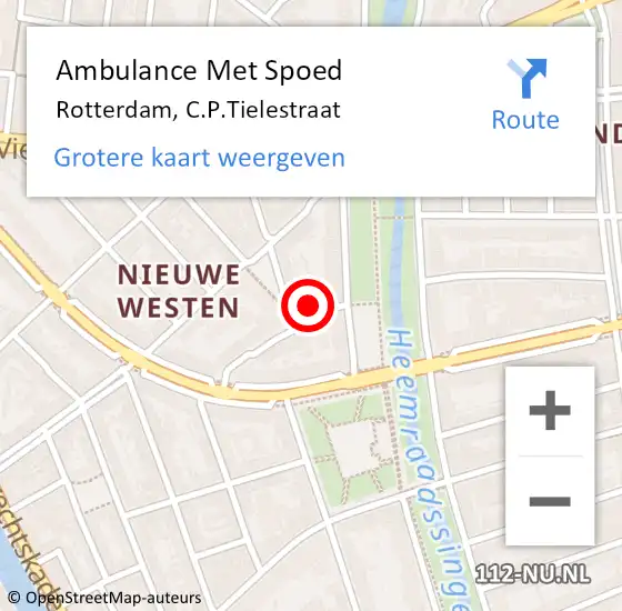 Locatie op kaart van de 112 melding: Ambulance Met Spoed Naar Rotterdam, C.P.Tielestraat op 11 juli 2022 15:53