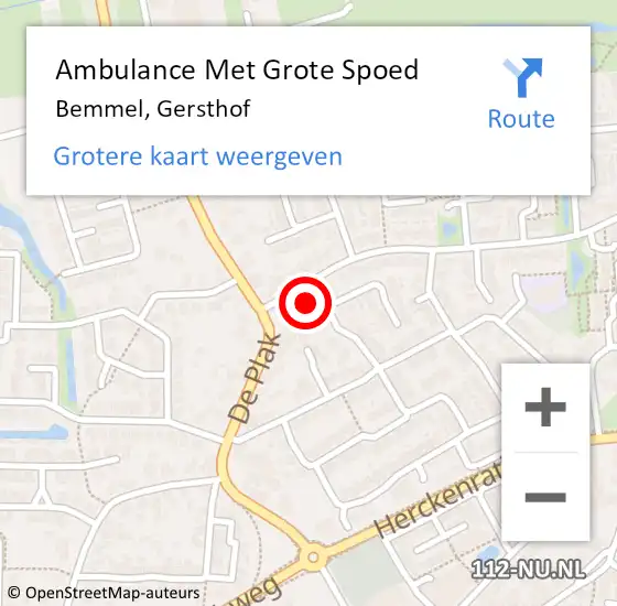 Locatie op kaart van de 112 melding: Ambulance Met Grote Spoed Naar Bemmel, Gersthof op 11 juli 2022 16:07