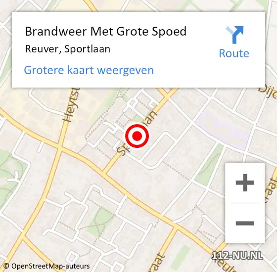 Locatie op kaart van de 112 melding: Brandweer Met Grote Spoed Naar Reuver, Sportlaan op 11 juli 2022 16:12