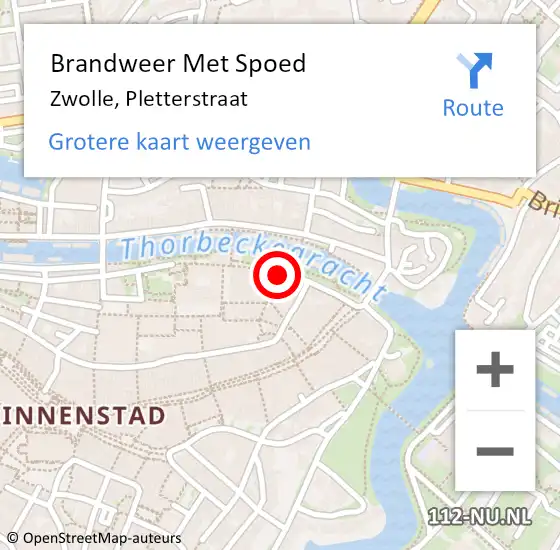 Locatie op kaart van de 112 melding: Brandweer Met Spoed Naar Zwolle, Pletterstraat op 11 juli 2022 16:25