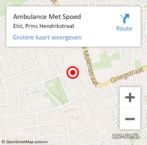 Locatie op kaart van de 112 melding: Ambulance Met Spoed Naar Elst, Prins Hendrikstraat op 11 juli 2022 16:29