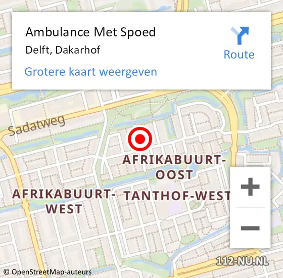 Locatie op kaart van de 112 melding: Ambulance Met Spoed Naar Delft, Dakarhof op 11 juli 2022 16:37
