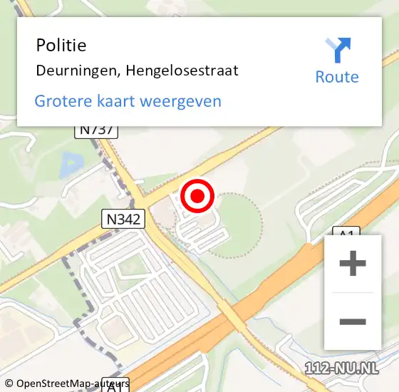 Locatie op kaart van de 112 melding: Politie Deurningen, Hengelosestraat op 11 juli 2022 16:45
