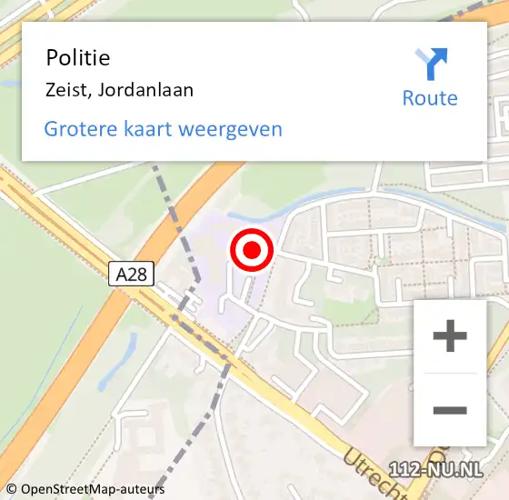 Locatie op kaart van de 112 melding: Politie Zeist, Jordanlaan op 11 juli 2022 16:45