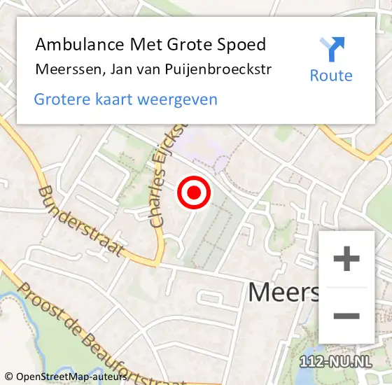 Locatie op kaart van de 112 melding: Ambulance Met Grote Spoed Naar Meerssen, Jan van Puijenbroeckstr op 9 oktober 2013 09:55