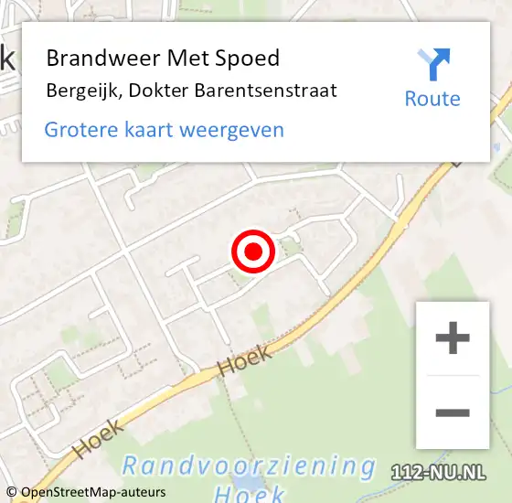 Locatie op kaart van de 112 melding: Brandweer Met Spoed Naar Bergeijk, Dokter Barentsenstraat op 11 juli 2022 17:11