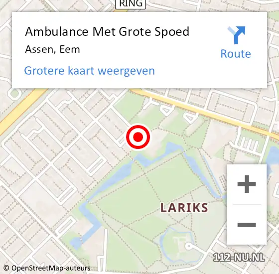 Locatie op kaart van de 112 melding: Ambulance Met Grote Spoed Naar Assen, Eem op 11 juli 2022 17:20