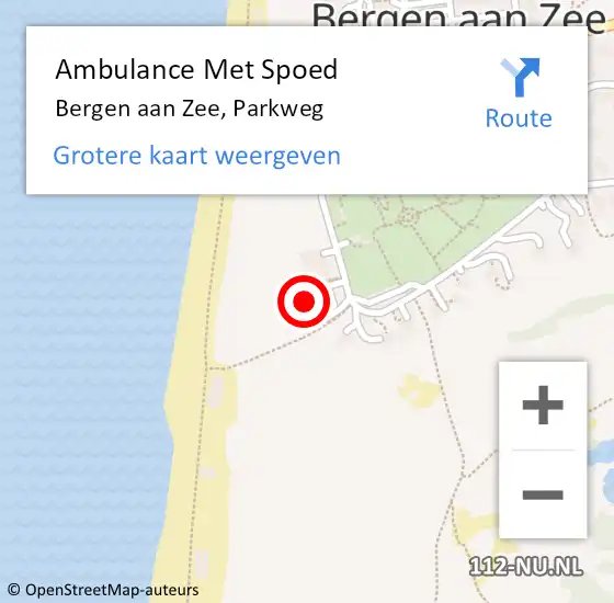 Locatie op kaart van de 112 melding: Ambulance Met Spoed Naar Bergen aan Zee, Parkweg op 11 juli 2022 17:21