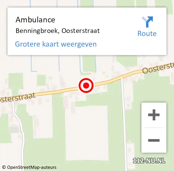 Locatie op kaart van de 112 melding: Ambulance Benningbroek, Oosterstraat op 11 juli 2022 17:25