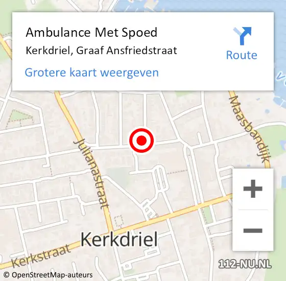 Locatie op kaart van de 112 melding: Ambulance Met Spoed Naar Kerkdriel, Graaf Ansfriedstraat op 11 juli 2022 17:37