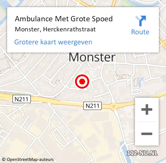 Locatie op kaart van de 112 melding: Ambulance Met Grote Spoed Naar Monster, Herckenrathstraat op 11 juli 2022 18:01