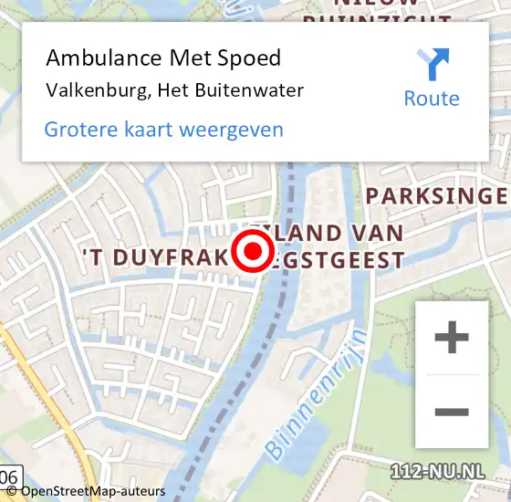 Locatie op kaart van de 112 melding: Ambulance Met Spoed Naar Valkenburg, Het Buitenwater op 11 juli 2022 18:01