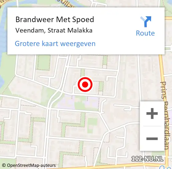 Locatie op kaart van de 112 melding: Brandweer Met Spoed Naar Veendam, Straat Malakka op 11 juli 2022 18:06