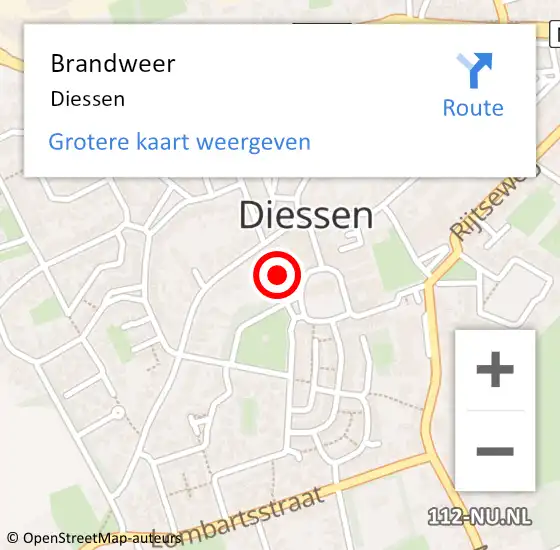 Locatie op kaart van de 112 melding: Brandweer Diessen op 11 juli 2022 18:20